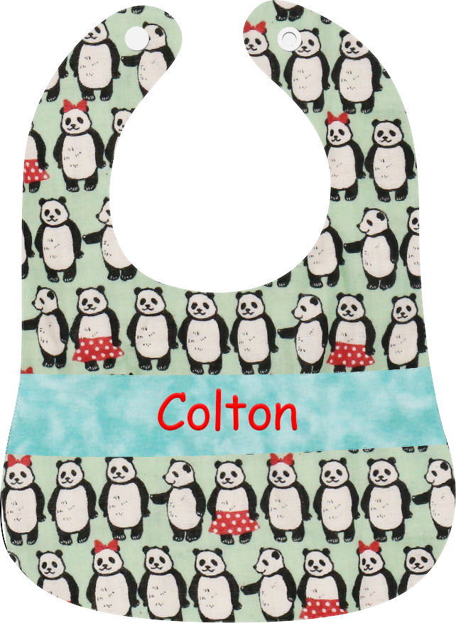 淺綠色熊貓繡名口水肩