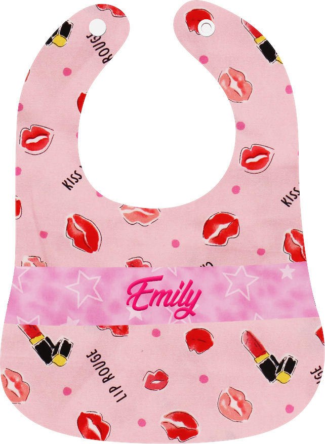 粉紅色唇印繡名口水肩