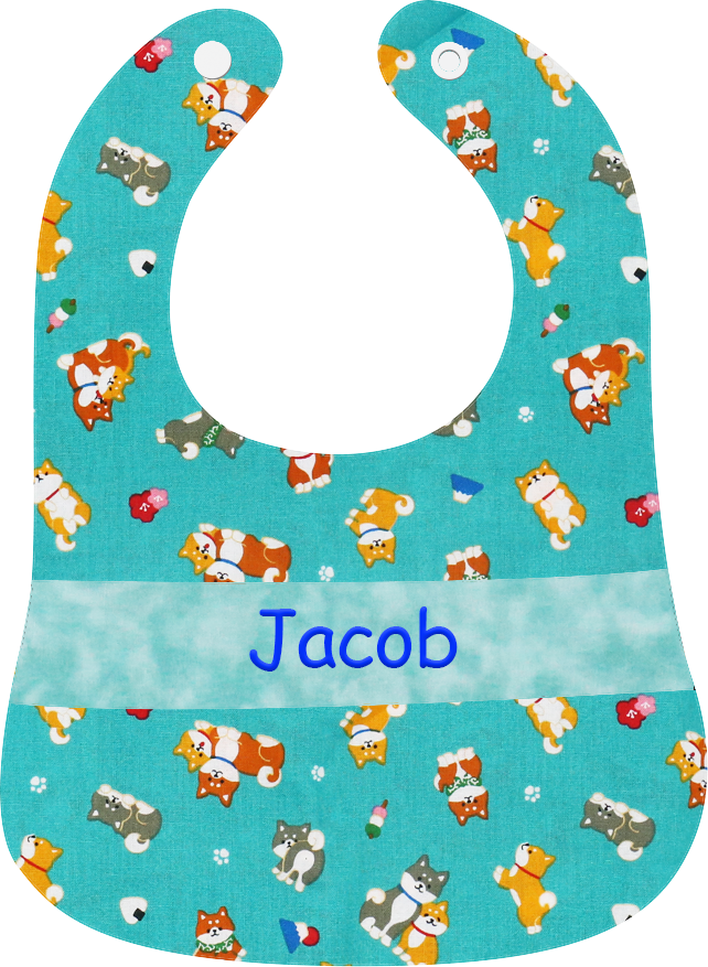 綠松石色柴狗繡名口水肩