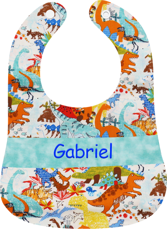 彩色恐龍繡名口水肩