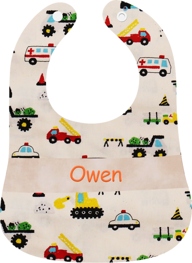 稻草色工具車繡名口水肩