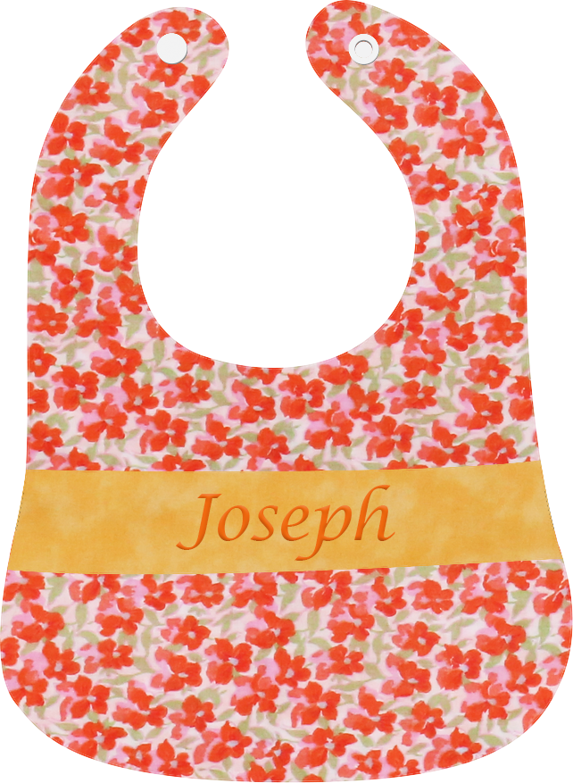 橙紅色碎花繡名口水肩