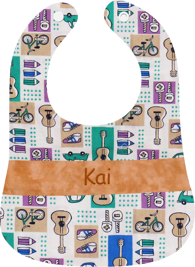 米白色結他繡名口水肩