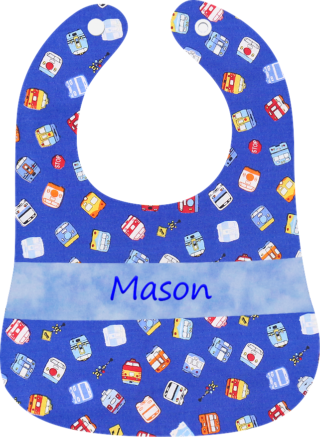 藍色火車鐵路繡名口水肩