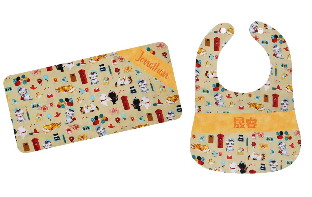 橘黃色貓貓郵差繡名嬰兒禮盒