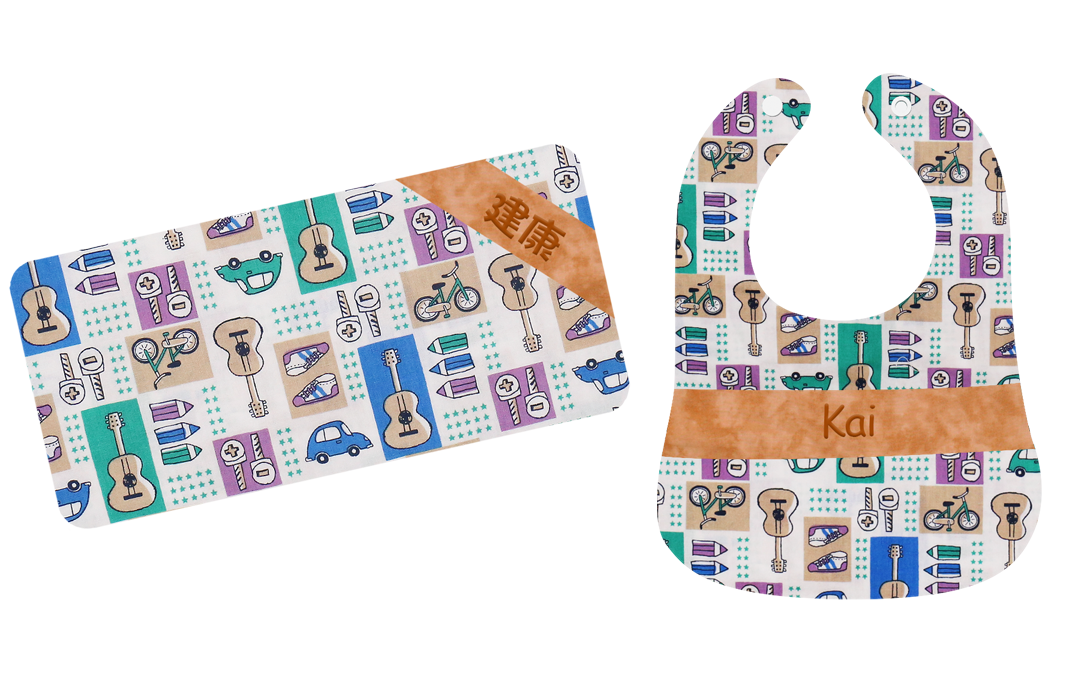 米白色結他繡名嬰兒禮盒