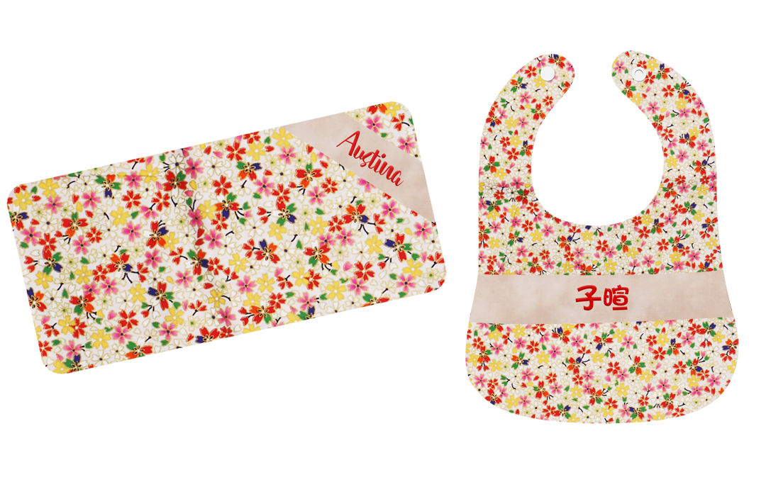 彩色日系熨金花款繡名嬰兒禮盒