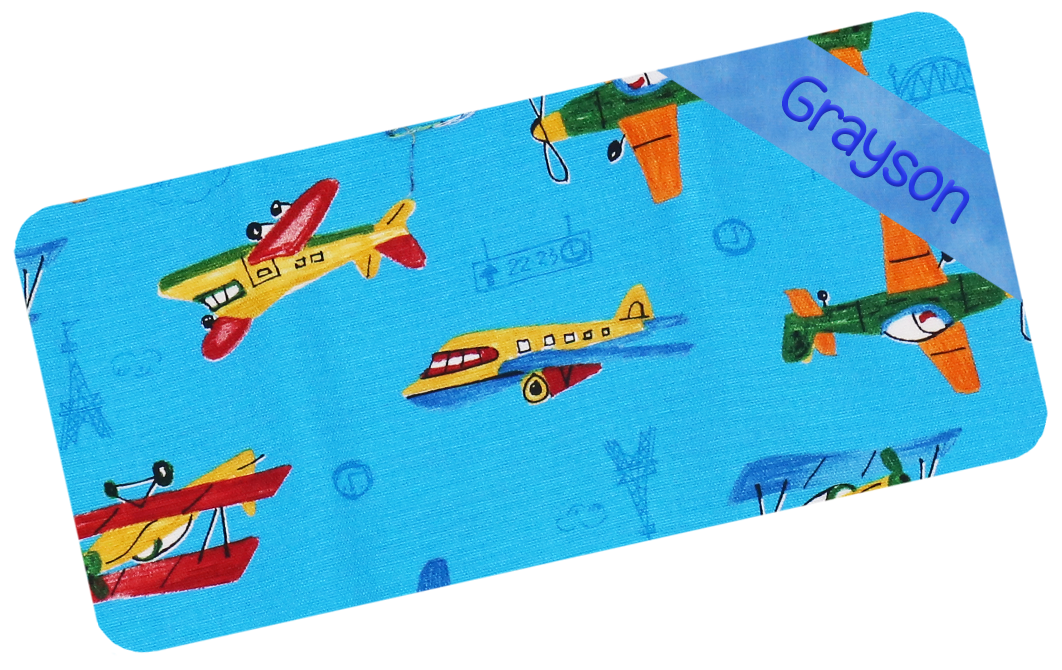 天藍色飛機繡名油柑葉枕