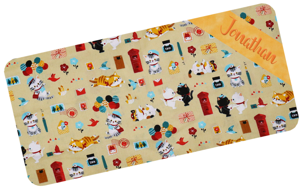 橘黃色貓貓郵差繡名油柑葉枕