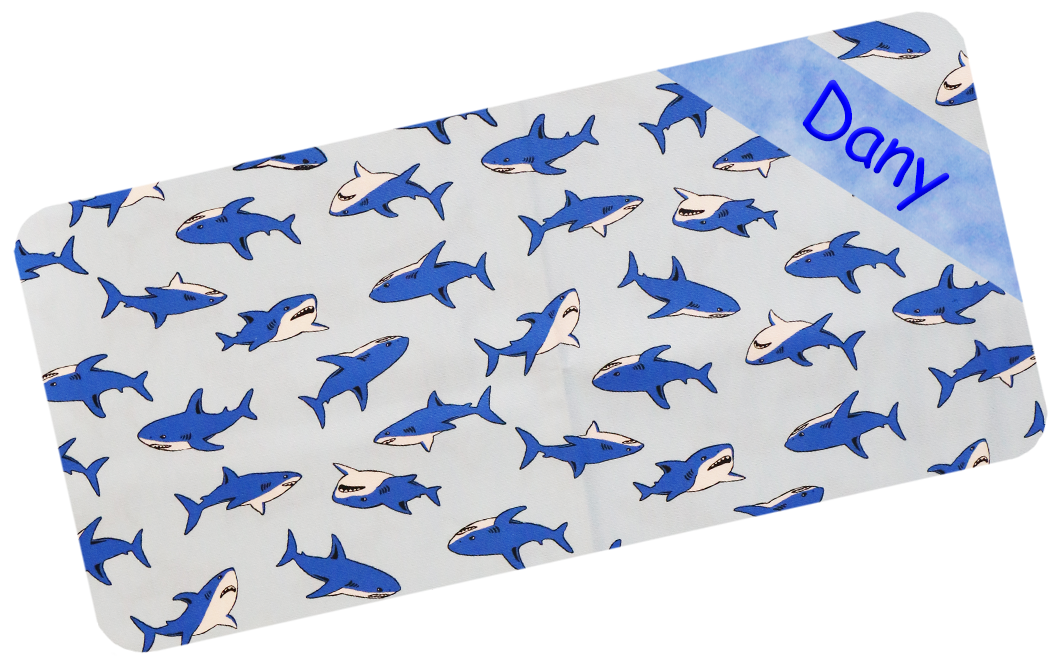 淺藍色深海鯊魚繡名油柑葉枕